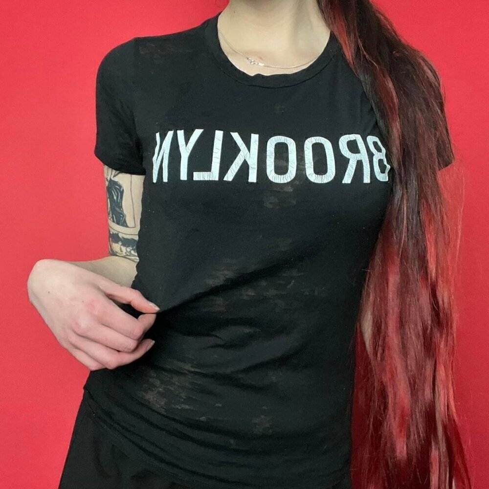 Brooklyn industries / Y2K sheer black graphic tee​​​​​​​​​​​​​​